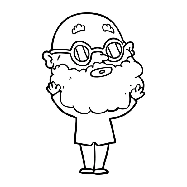 Dessin Animé Homme Curieux Avec Barbe Lunettes — Image vectorielle