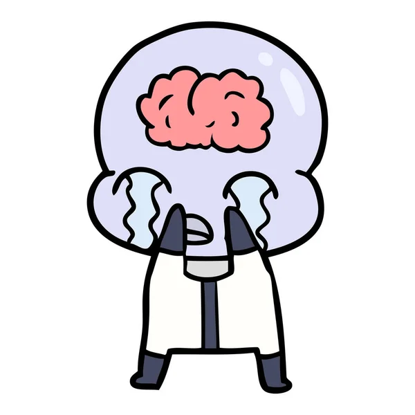Dibujos Animados Gran Cerebro Extranjero Llorando — Vector de stock