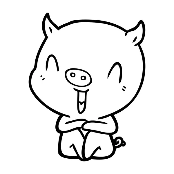 幸せな漫画座っている豚 — ストックベクタ