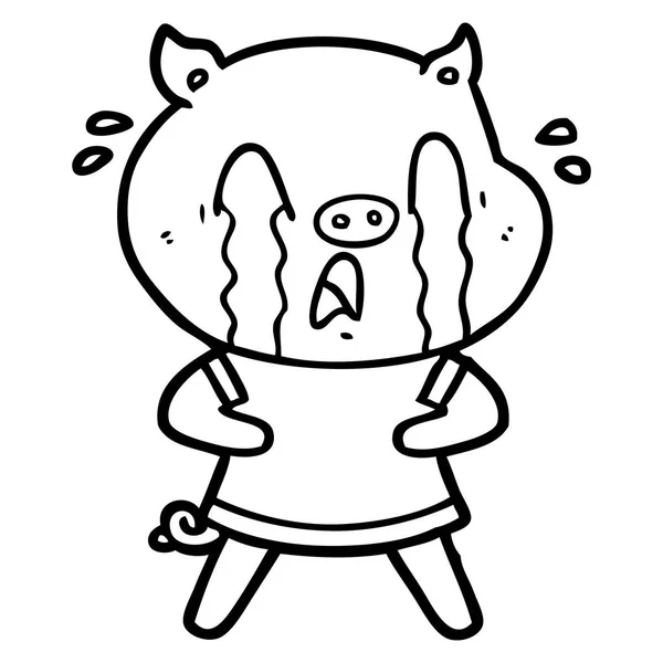 Pleurer Porc Dessin Animé Portant Des Vêtements Humains — Image vectorielle