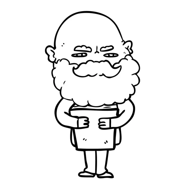 Hombre Dibujos Animados Con Barba Frunciendo Ceño — Vector de stock