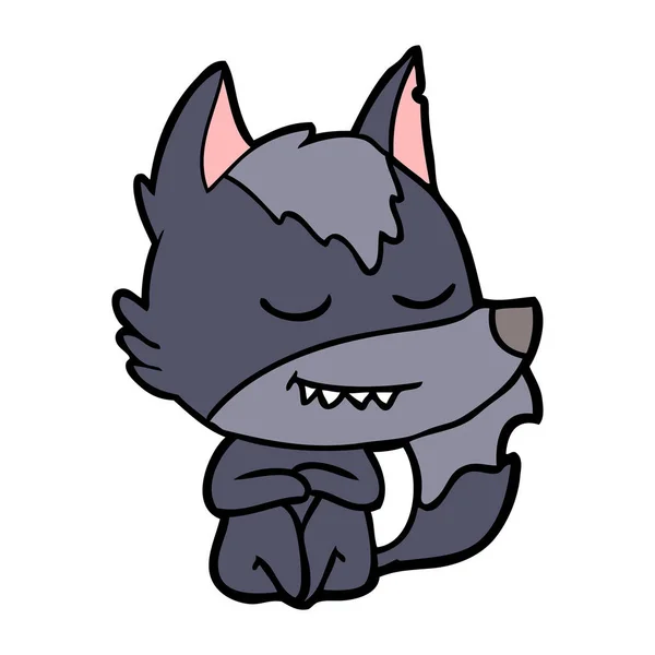 Vriendelijke Cartoon Wolf Zitten — Stockvector