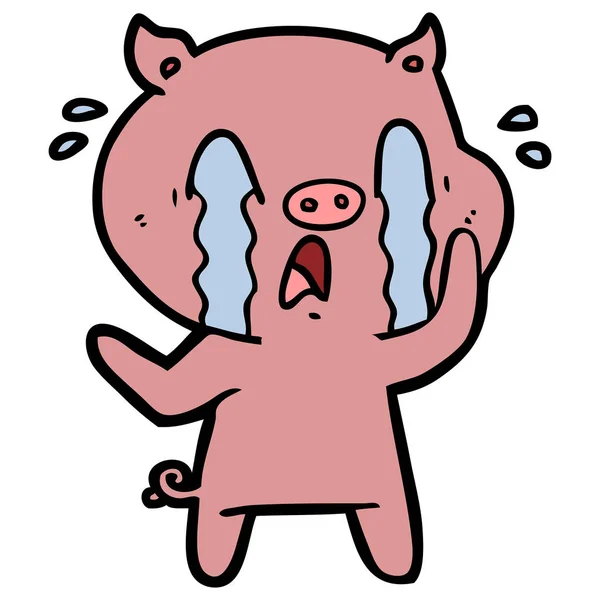 Vektorillustration Von Weinenden Schweinen Cartoon — Stockvektor