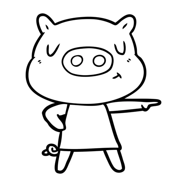 Contenido Dibujos Animados Cerdo Vestido Señalando — Vector de stock