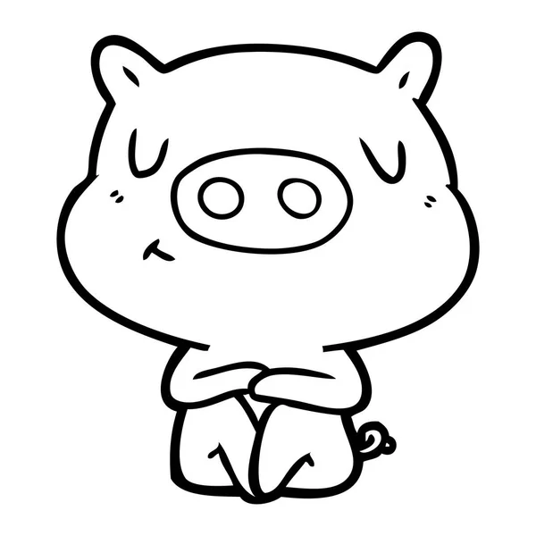 Contenu Dessin Animé Porc Méditer — Image vectorielle