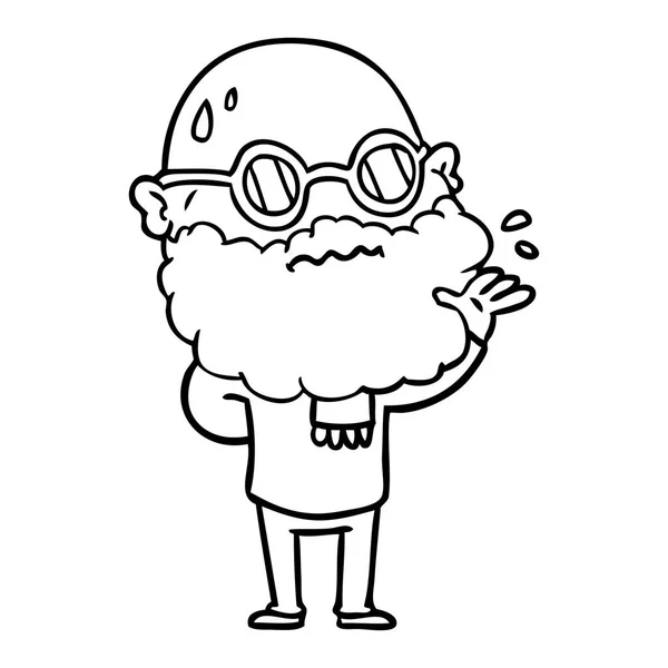 Cartone Animato Preoccupato Uomo Con Barba Occhiali — Vettoriale Stock