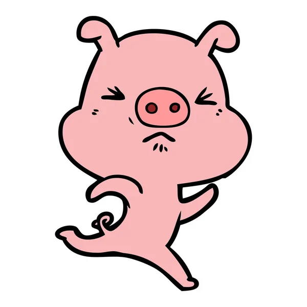 Cartoon Annoyed Pig Running — Stock Vector