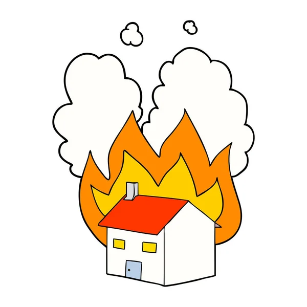 燃えている家の漫画のベクトル イラスト — ストックベクタ