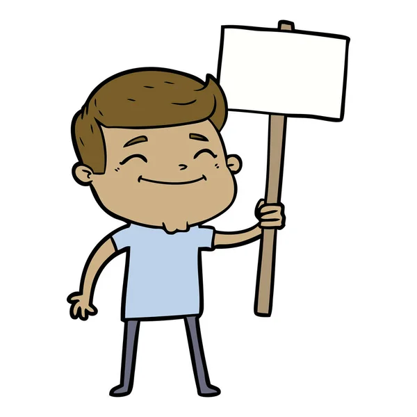 Feliz Homem Dos Desenhos Animados Com Placard — Vetor de Stock