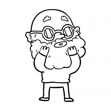 çizgi film meraklı adam sakal ve güneş gözlüğü