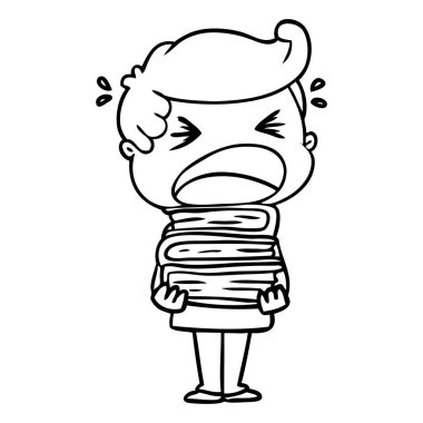 adam kitap yığını ile bağırarak çizgi film