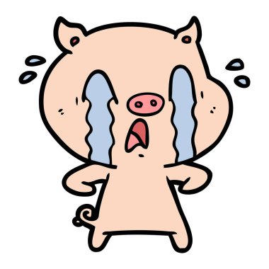 domuz karikatür ağlama vektör çizim