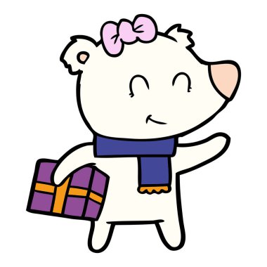 Noel hediyesi ile dişi kutup ayısı