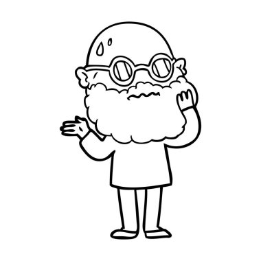 Sakal ve güneş gözlüğü ile endişeli adam çizgi film