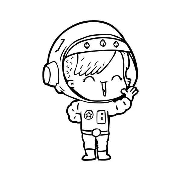 Cartoon Happy Astronaut Girl Waving — Stock Vector