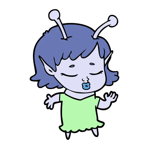 Mignon Alien Fille Dessin Animé — Image vectorielle