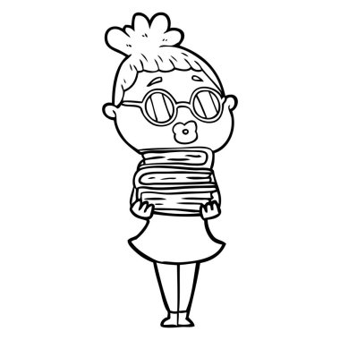 çizgi film kütüphaneci kadın gözlük takıyor