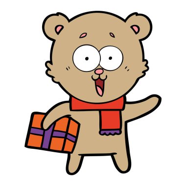 oyuncak ayı Noel hediyesi ile gülüyor