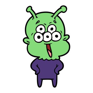 mutlu çizgi film uzaylı vektör çizim