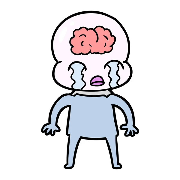 Cartone Animato Grande Cervello Alieno Piangendo — Vettoriale Stock