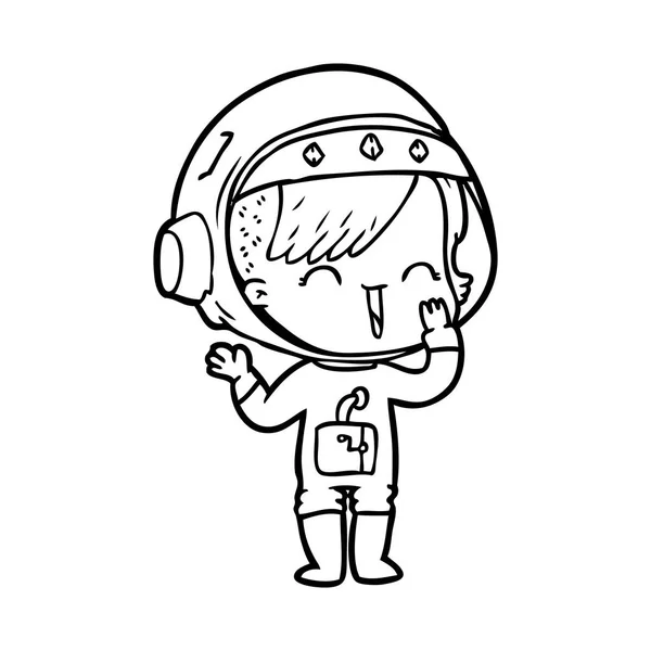 Cartoon Laughing Astronaut Girl — Stock Vector