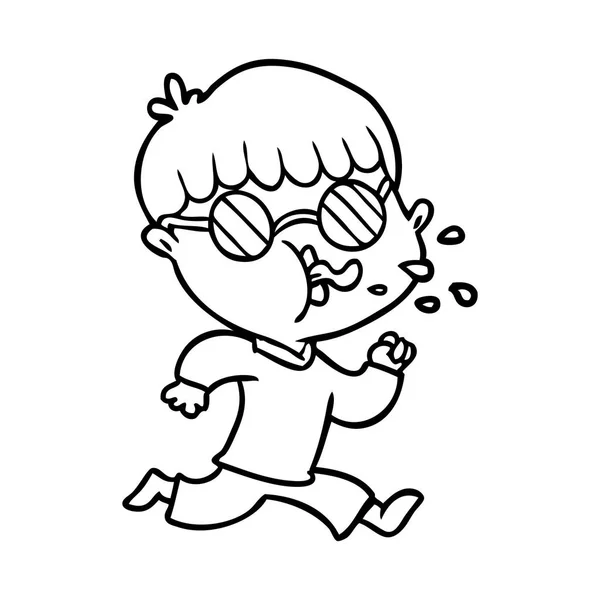 Kreslený Chlapec Nosí Brýle Běží — Stockový vektor