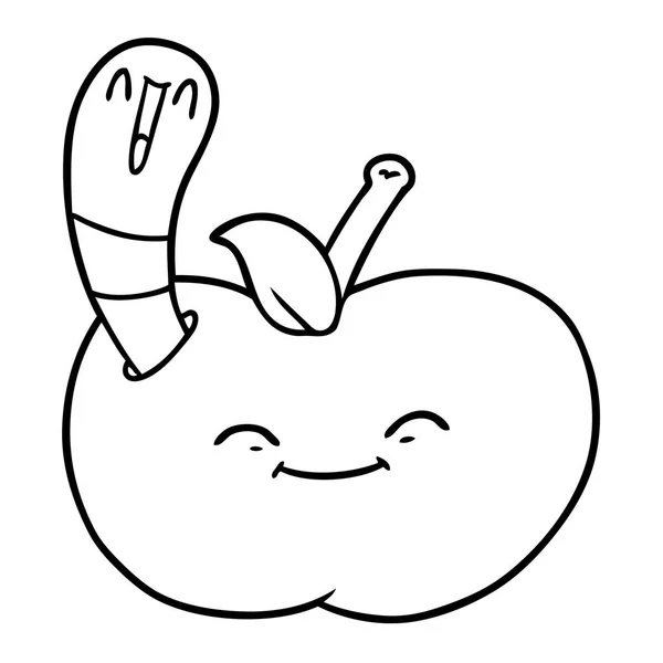 Cartoon Glücklicher Wurm Einem Apfel — Stockvektor