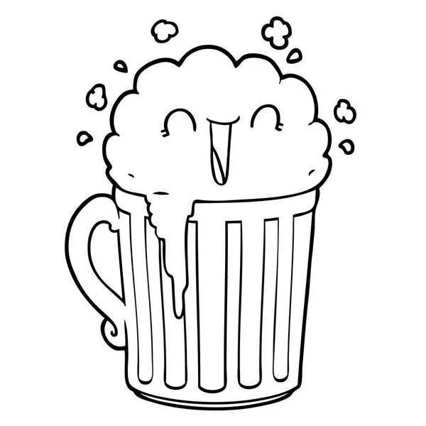 Taza Dibujos Animados Feliz Cerveza — Vector de stock
