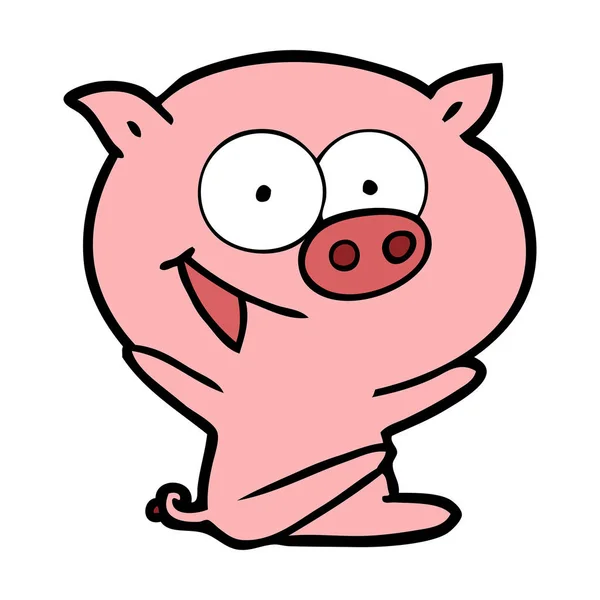 Joyeux Assis Cochon Dessin Animé — Image vectorielle