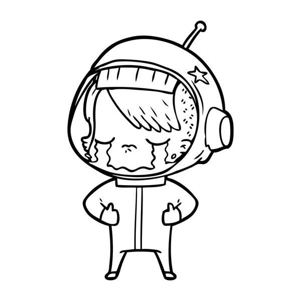 Desenho Animado Chorando Astronauta Menina — Vetor de Stock
