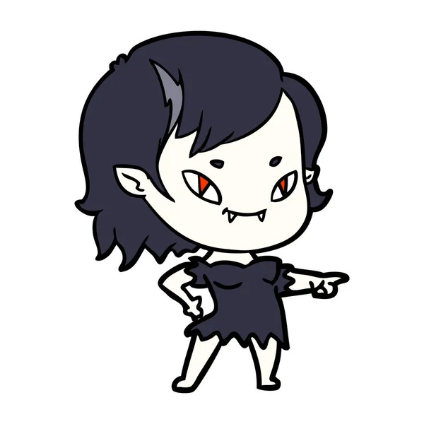 Cartoon Friendly Vampire Girl Pointing — Stock Vector