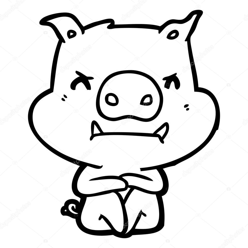 vector illustration of angry cartoon pig