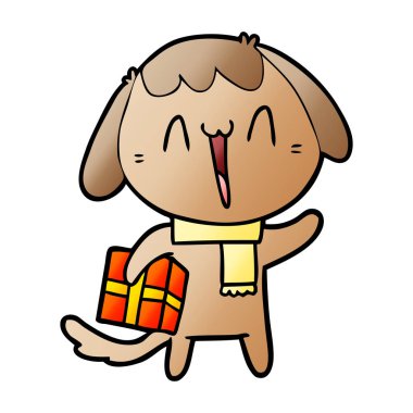 sevimli çizgi köpek Noel hediyesi ile