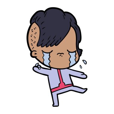 Uzay giysileri giyen karikatür ağlayan kız