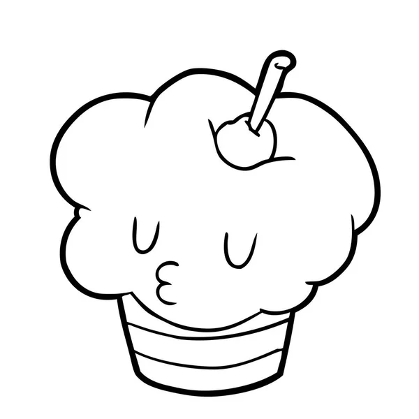 Funny Line Drawing Cupcake — Stock Vector