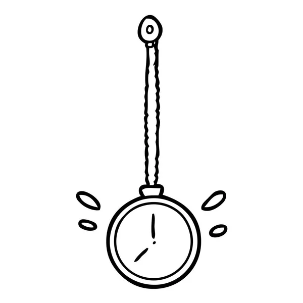 Lijntekening Van Een Swingende Gouden Hypnotiseur Horloge — Stockvector