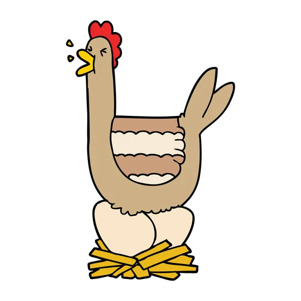 卡通母鸡坐在巢上 — 图库矢量图片