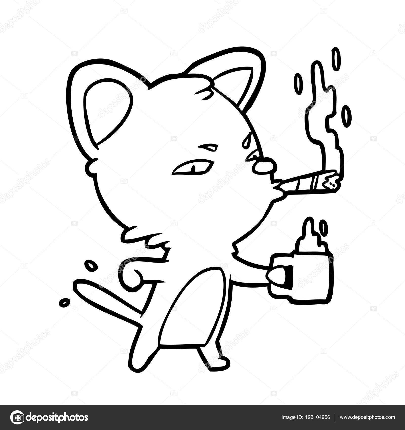 Dessin Trait Chat Une Affaire Sérieuse Avec Café Cigare