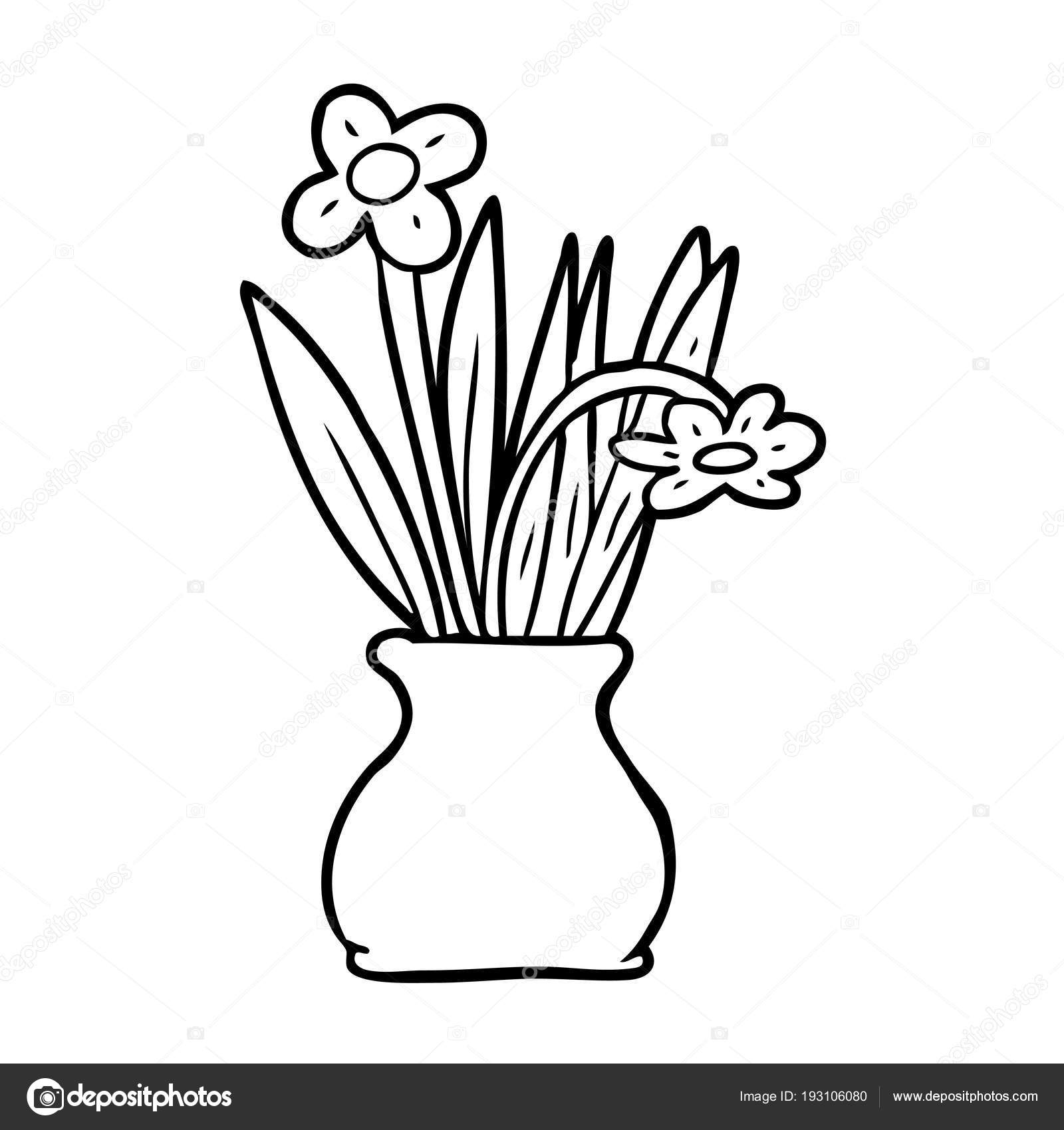 Dessin Trait Une Fleurs Dans Vase Image Vectorielle