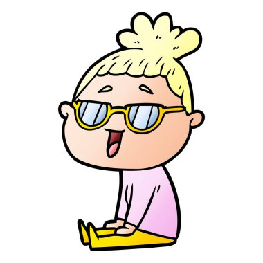 karikatür mutlu kadın gözlük takıyor