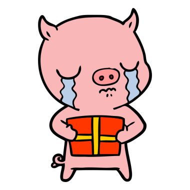 domuz üzerinde Noel hediyesi ağlıyor çizgi film