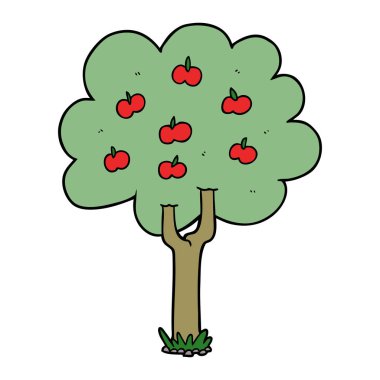 vektör çizim karikatür elma ağacı