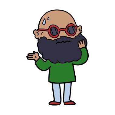 Sakal ve güneş gözlüğü ile endişeli adam çizgi film