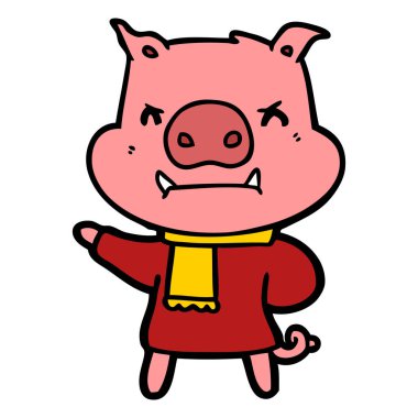 kızgın çizgi film domuz kış giysileri içinde