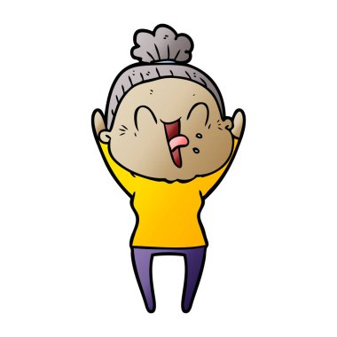 karikatür mutlu yaşlı kadın