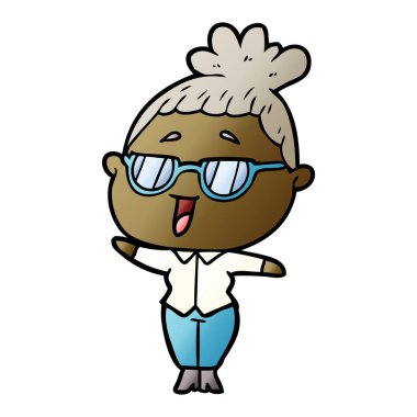 karikatür mutlu kadın gözlük takıyor