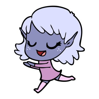 kaçan mutlu karikatür elf kız