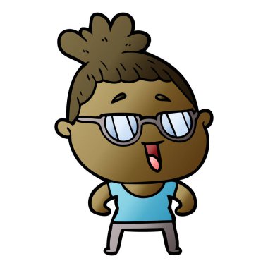 karikatür mutlu kadın gözlük takıyor