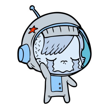 Hoşça kal sallayarak ağlayan astronot kız çizgi film