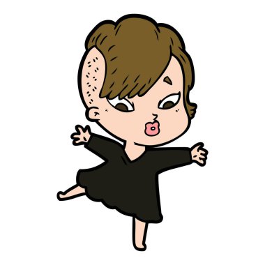 siyah elbiseli sürpriz kız çizgi film